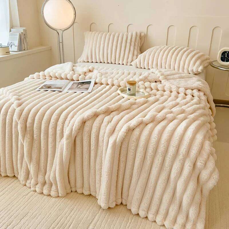 Luxury Soft Faux Rabbit Fur Throw Fluffy Warm Solid Color Plush Blanket for Sofa Bed Single Double Spring Autumn Plaid XJ260112