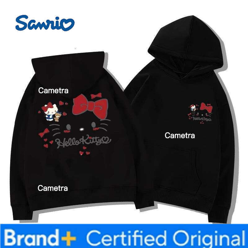 Sanrio Cartoon Kitty Hooded Hoodie for Male Female Students, Spring and Autumn Season with Plush Thin Design, Sweet Top Outfit H260112