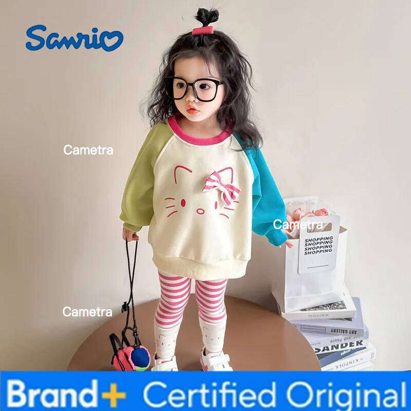 Sanrio Girls Sweatshirt 2025 New Hello Kitty Anime Children's Wear Baby Spring Autumn Leggings Two-Piece Set H260112
