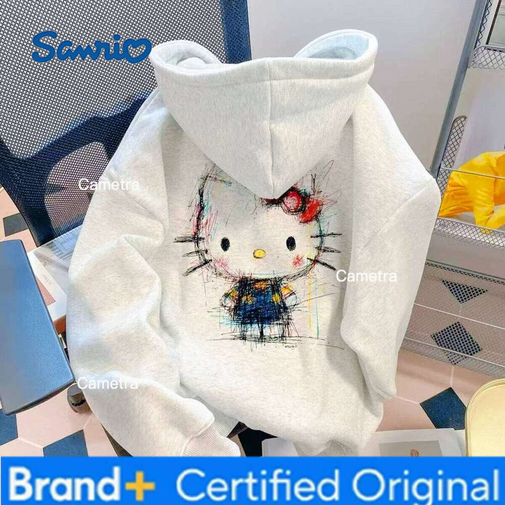 Sanrio Classic HelloKitty Color Printed Loose Hoodie Versatile Casual Suitable for Girls' Hooded Sportswear Skin Friendly Soft H260112
