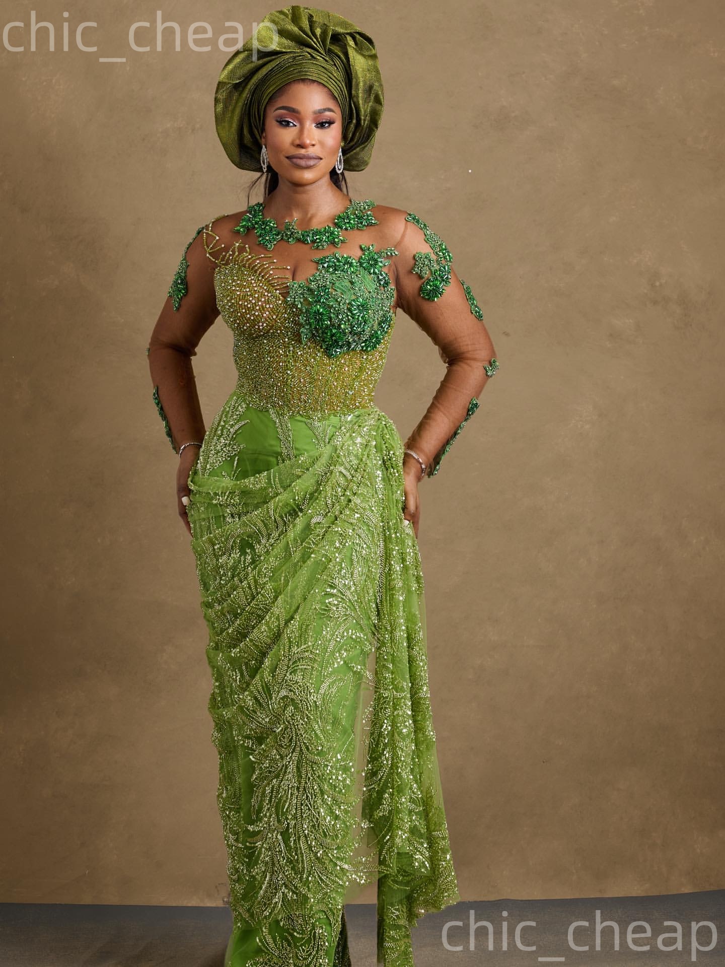 Aso Ebi Olive Green Sheath Prom Dresses 2026 Appliques Beaded Sequined Evening Formal Party Second Birthday Engagement Gowns Dress For Special Occasio