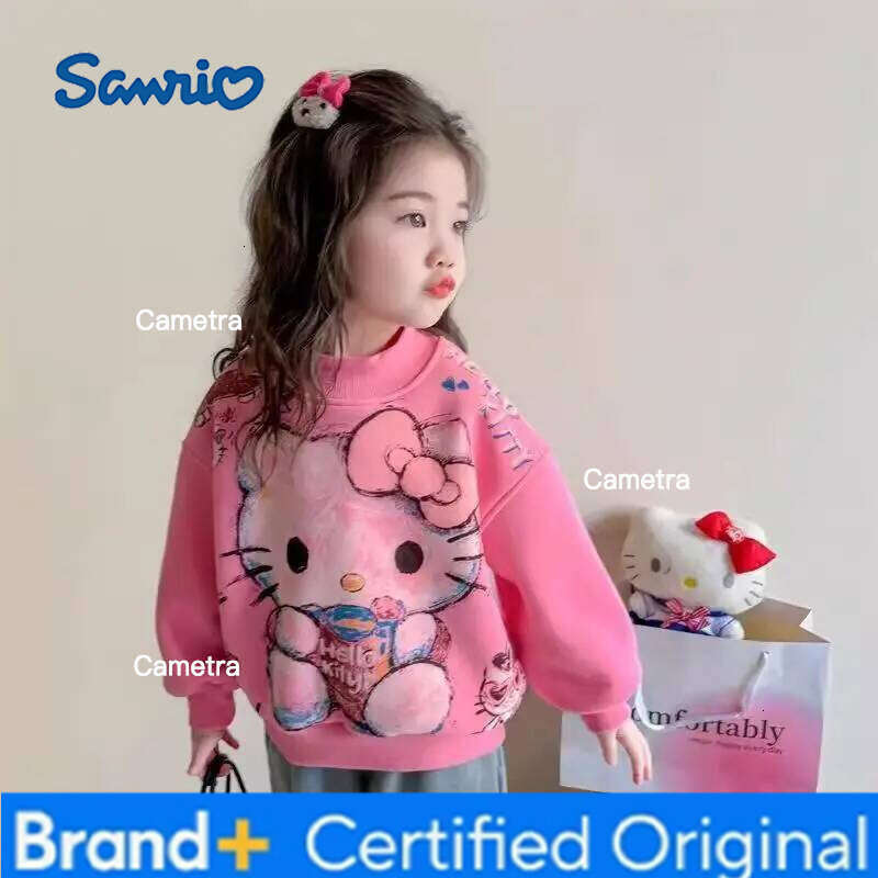 Sanrio Hello Kitty Kid Plush Sweatpants Anime Autumn Winter Round Collar Bottoming Shirt Cartoon Thickened Pullover Girl Gift H260112