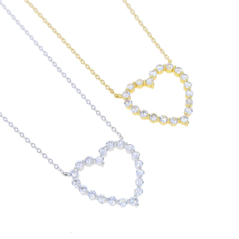 Valentines Day Gift Fashion Jewelry For Girlfriend Iced Out Bling 5A CZ Hollow Heart Pendant Necklace 260107