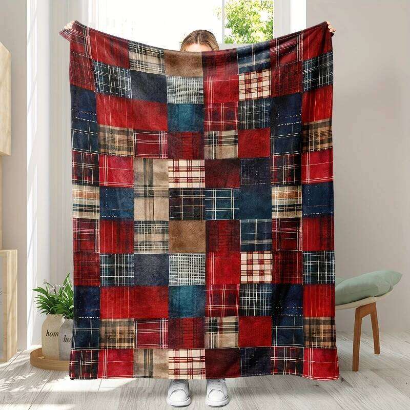 Cozy Vintage Plaid Flannel Throw Blanket Soft & Warm for Couch, Bed Office Travel - Ideal Christmas or Birthday Gift XJ260112