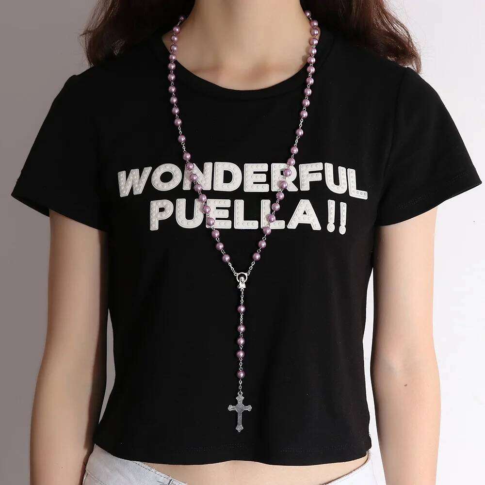 1PC Vintage Handmade Round Rosary Beads Chain Cross Necklace Virgin Mary Pendant Fashion Charm Jewelry Hot Sale H260112