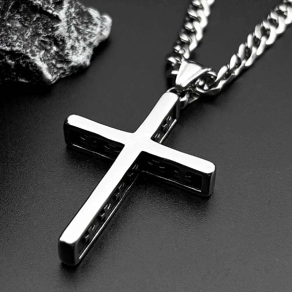 HNSP 316L Stainless Steel Solid Christian Cross Pendant Necklace For Men With Cuban link Chain Jewelry Accessories Gift H260112