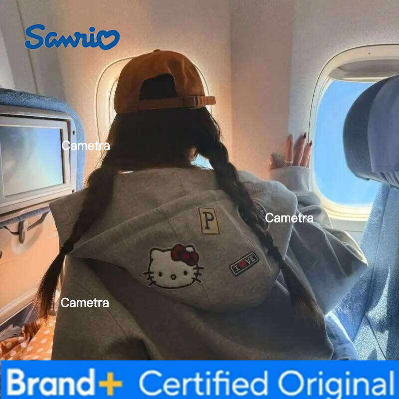 Sanrio Anime ed Hello Kittys Embroidered Hooded Sweatshirt Women's Loose Cardigan Coat Harajuku Girls Zipper Jacket Casual Tops H260112