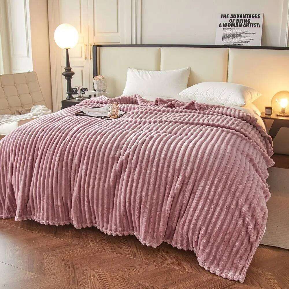 New Double Sided Blanket Skin-Friendly Warm Conditioning Quilt Solid Color Ultra Soft Striped Blankets XJ260112