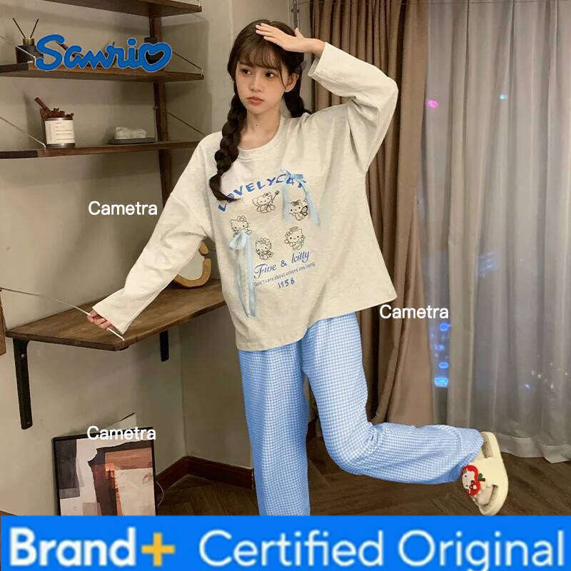 Sanrio Hello Kitty Women Pajama Sets Kawaii Cartoon Young Girl Autumn and Winter Sleeves Long Pants Student Homewear New H260112