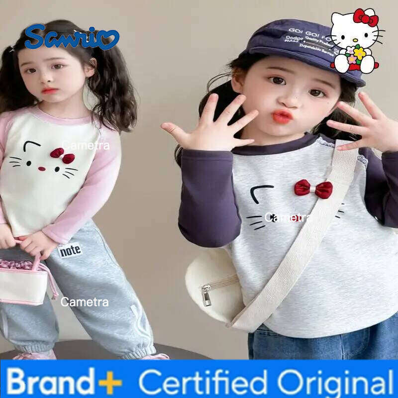 Sanrio Hello Kitty Velvet Girls' Bottom Coat Autumn Winter Western T-Shirt 2025 New Warm Kids Thickening Children Top Clothing H26011211
