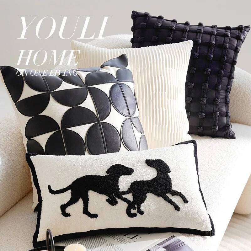 30X50/45X45cm French Retro Throw Pillow Black Luxury Stamping Waist Cushion Cover Decor Home Decorative Pillowcase 2025