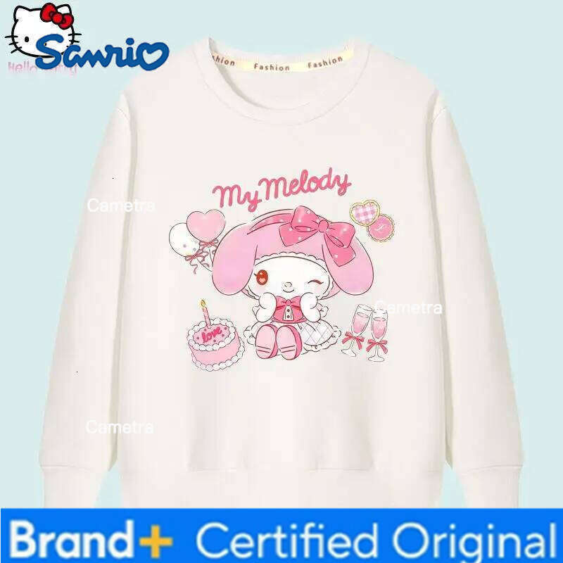 Sanrio New Kawaii Anime Melody Children's Casual Hoodie Kuromi Girls Round Neck Long Sleeved Tops Cartoon Fashion Girls' Clothes H260112