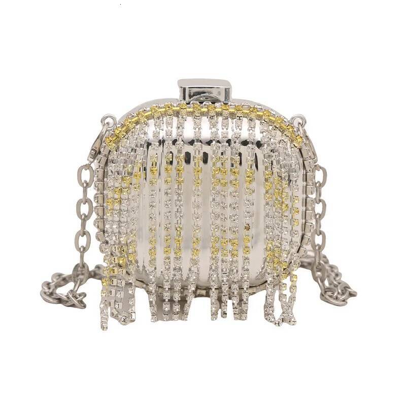 Bestseller Dinner for women Metal mini rhinestone tassel shoulder women's crossbody chain box gold evening bag ddmybear