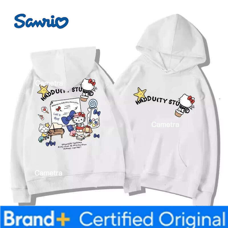 Sanrio 2025 Autumn Winter Women's Hoodies Anime Hello Kitty Clothing Print Hooded Sweatshirt Y2K Oversized 100% Cotton Pullover Girls H260112