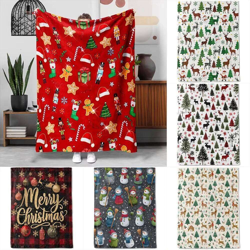 Festive Delight Christmas Blanket with Nutcrackers Cookies & Stars Pattern Print Soft and comfortable New Year Home Decoration XJ260112