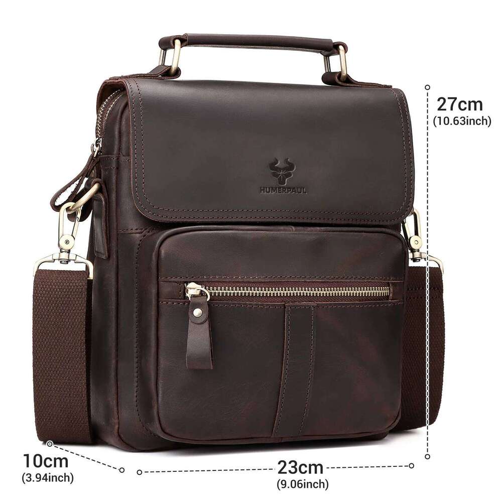 Luxury Shoulder Bags Totes Hobo HUMERPAUL Men S Bag Full Grain Leather Vintage Crossbody For Work High Quality Cowhide Male Messenger Handbag SENYY