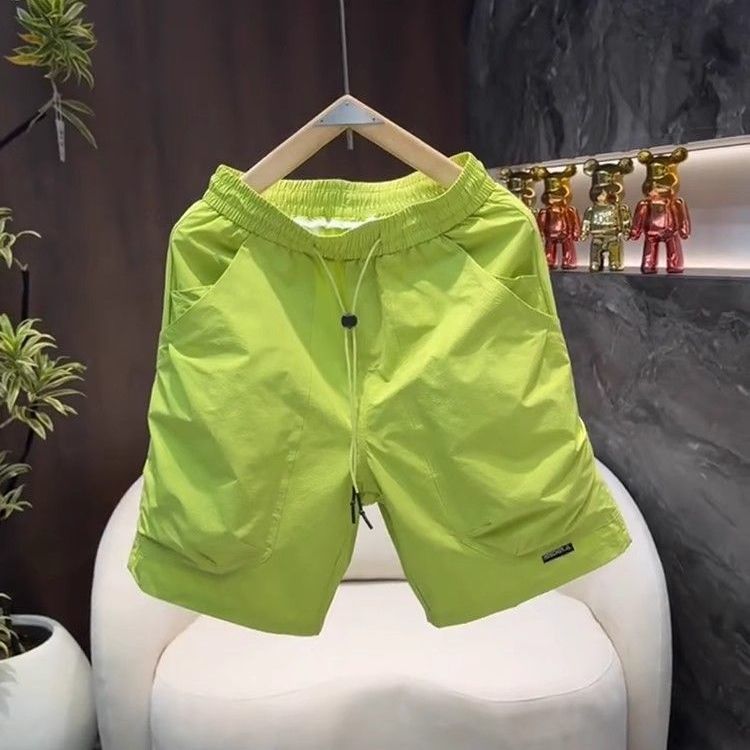 Summer Men's Loose Street Casual Shorts Elastic Waist Solid Pockets Patchwork Trend Shorts Fashion High Street Men Clothing