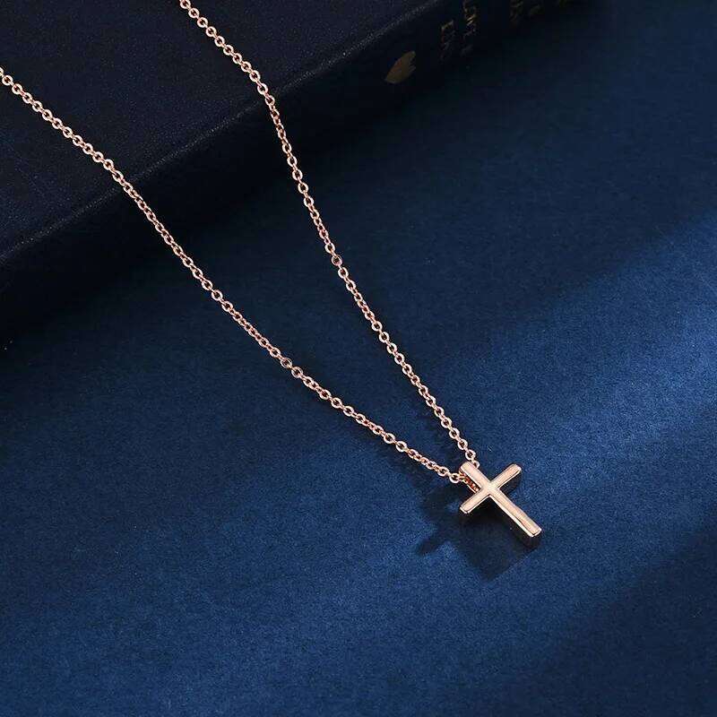 PANJBJ S925 Sterling Silver Korean Personality Glossy Cross Necklace Ladies Simple And Versatile Pendant Chain NecklacePANJBJ H260112