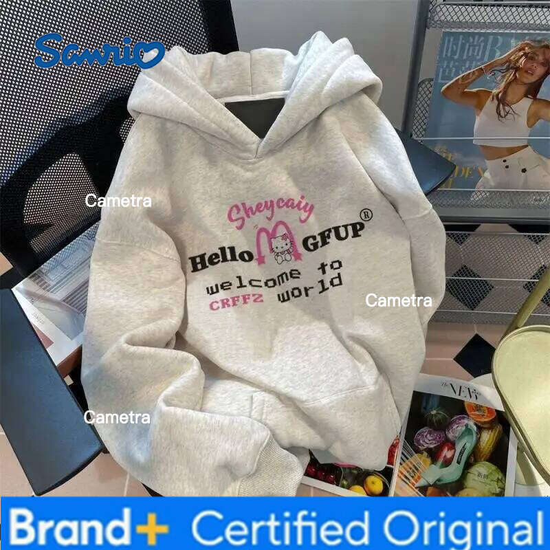 Sanrio Hello Kitty Women Hooded Sweatshirts Kawaii Cartoon Spring Autumn Fashion Long Sleeve Tops Woman Clothing Outerwear New H260112