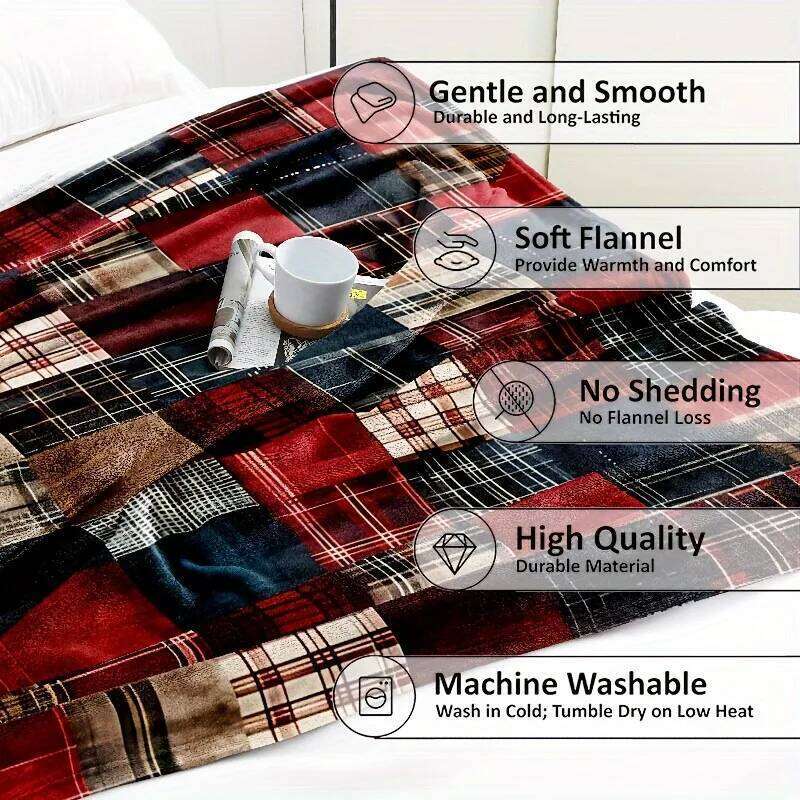 Cozy Vintage Plaid Flannel Throw Blanket Soft & Warm for Couch, Bed Office Travel - Ideal Christmas or Birthday Gift XJ260112