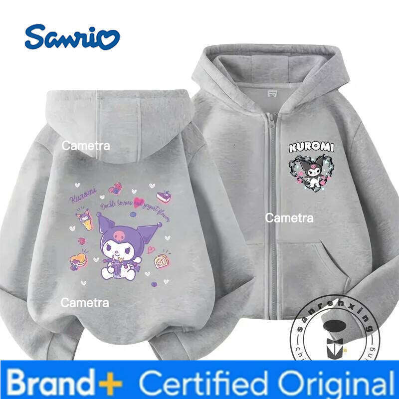 Sanrio Hello Kitty Kuromi Cartoon Boys and Girls 3 14 Years Old Kawaii Street Casual Sweatshirt Children's Outdoor Sports Zipper Hoodie H260112