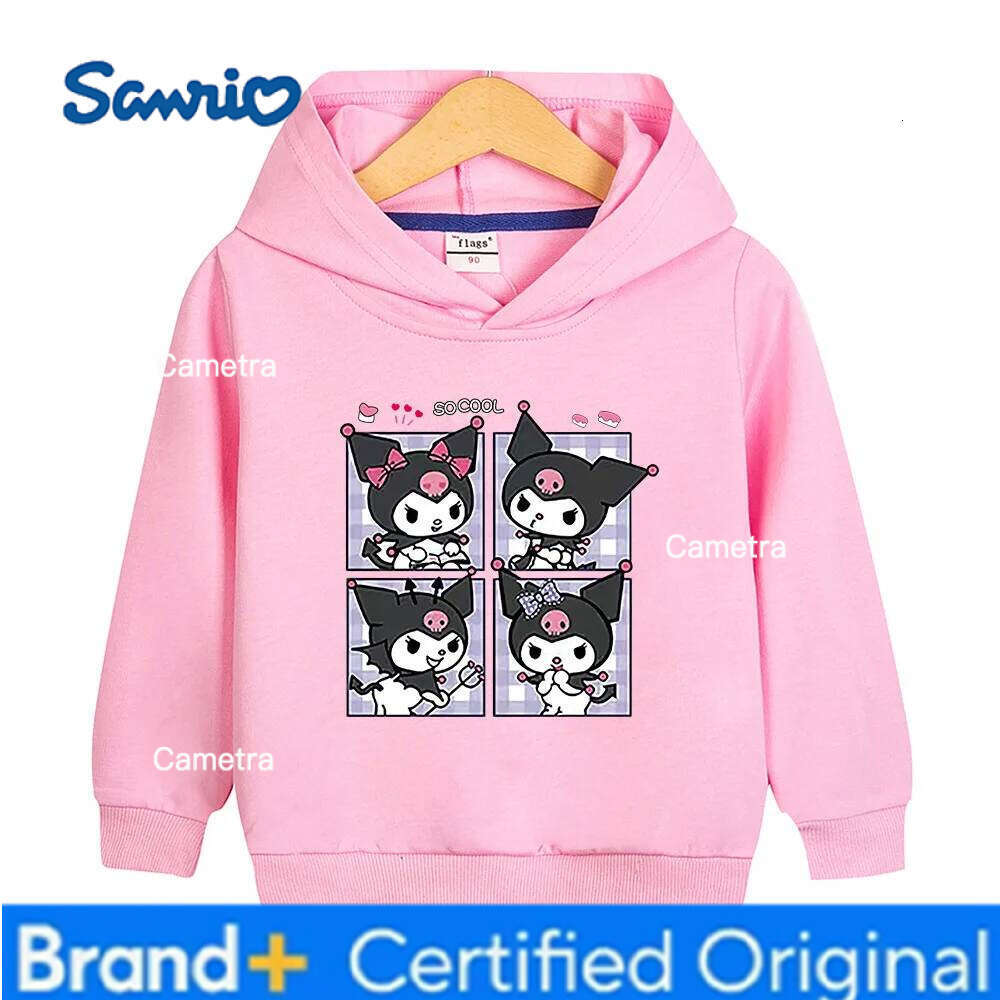 Sanrio Girls cute Kuromi print fashionable versatile pullover tops fall and winter outdoor leisure sports children's warm hoodie H260112