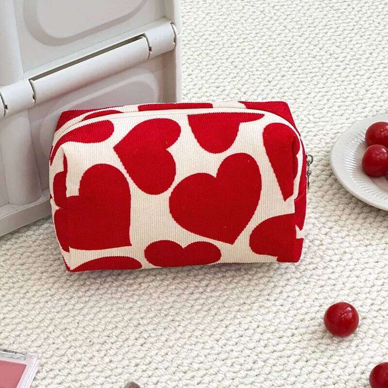 Women Large Capacity Heart Print Pattern Clutch Cosmetic Organizer Travel Wash Toiletries Storage Bag Makeup Pouch