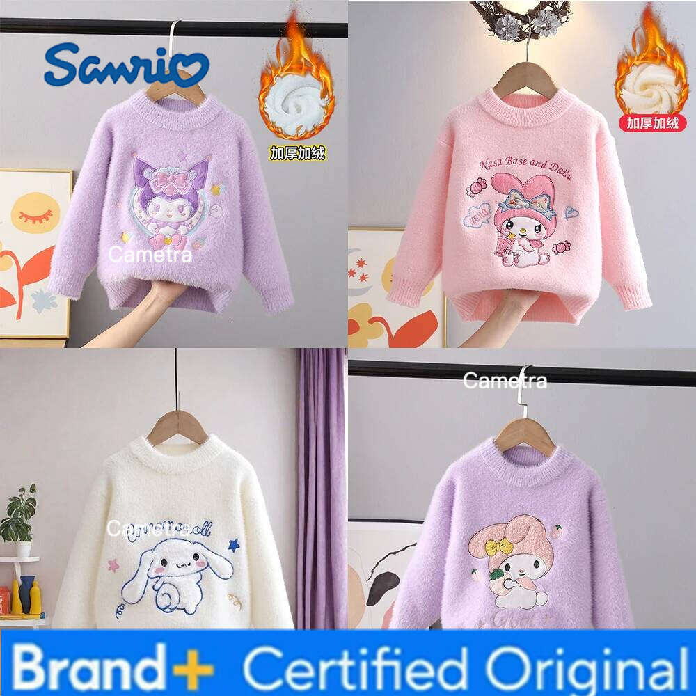 Sanrio Autumn Winter Cute Melody Mink Cashmere for Kids Crew Neck Knit Pullover Girl Plush Warm Thicke Knitwear Fashion Sweater H260112