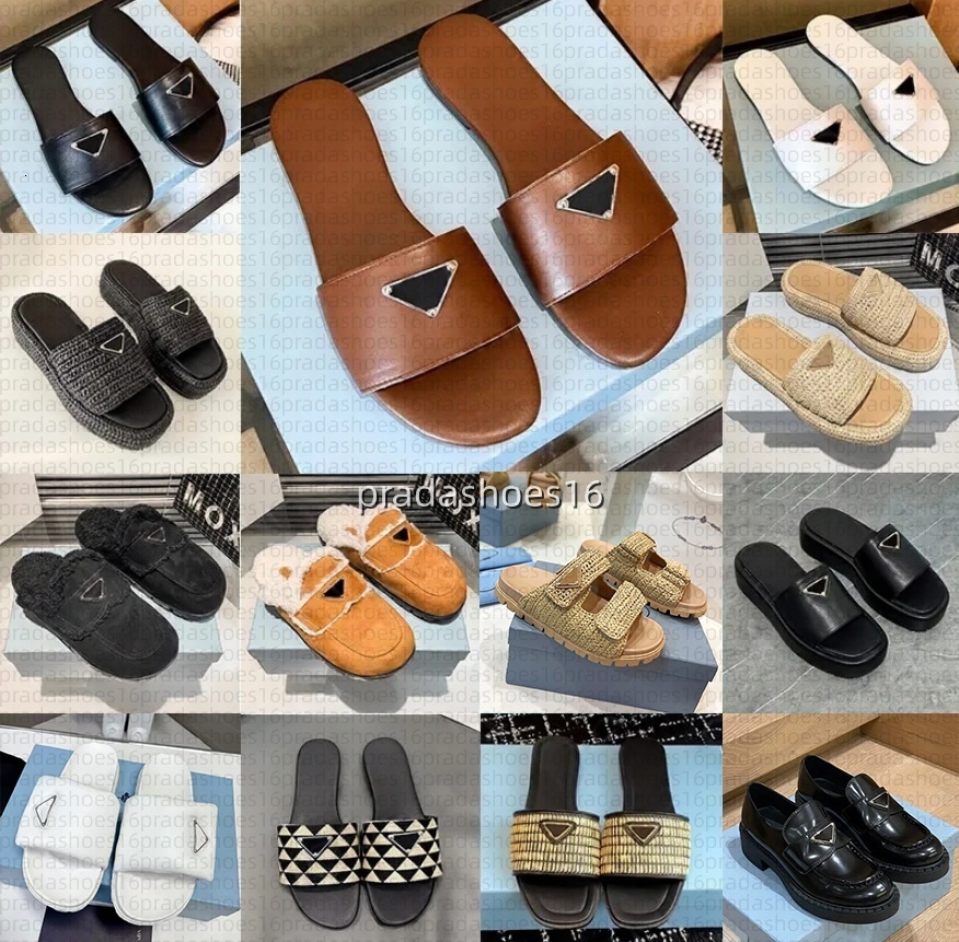slides designer Sandals Fashion Straw Sandal Platform Slippers Leather Slip-on Pool Slides womens sliders Thick Heels Summer Beach Sandles Chunky Knit Sliders