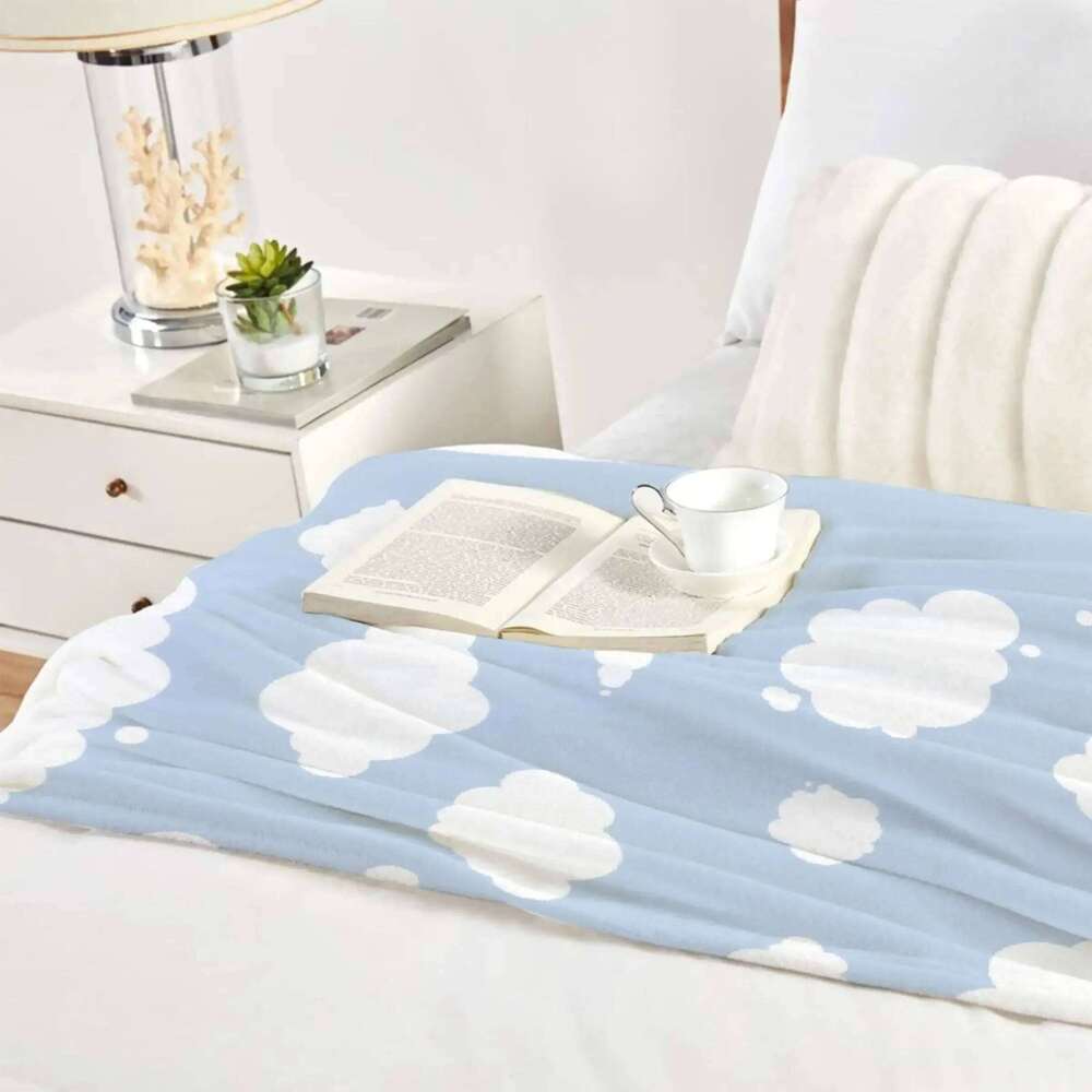 Blue Sky White Cloud Cartoon Soft Cozy Warm Flannel Throw Blanket Sofa Chairs Bed Good Gift for Girl and Boy or Pet XJ260112