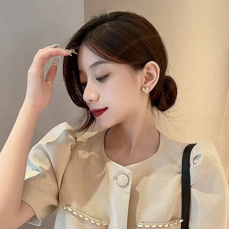 Sense Micro Set Zircon Gold Colour Irregular Heart Earrings for Korean Fashion Jewelry Womens Accessories 260112