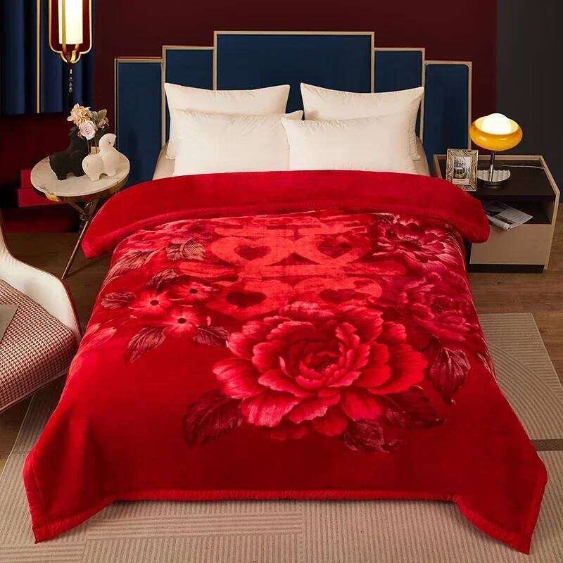 Double Layer Winter Thicken Raschel Plush Weighted Blanket For Bed Warm Heavy Blankets Throw Printed Flowers Fluffy Soft Carpet XJ260112