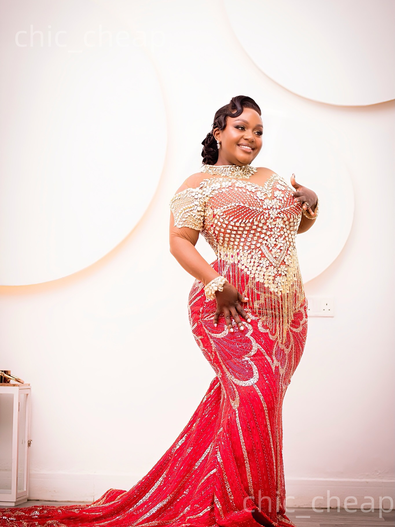 Aso Ebi Red Mermaid Prom Dresses 2026 Luxurious Beaded Crystals Tassels Evening Formal Party Second Birthday Engagement Gowns Dress For Special Occasi