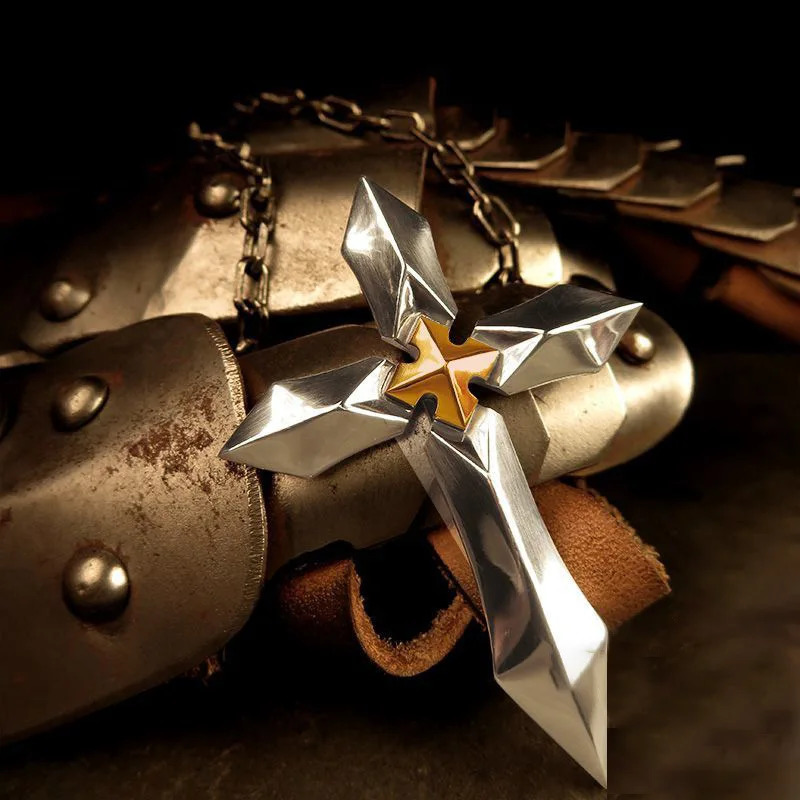 Knight Heart Stainless Steel Huge Cross Sword Pendant Necklace Men Male Metal Cruz Necklaces Jewelry Accessories 260107