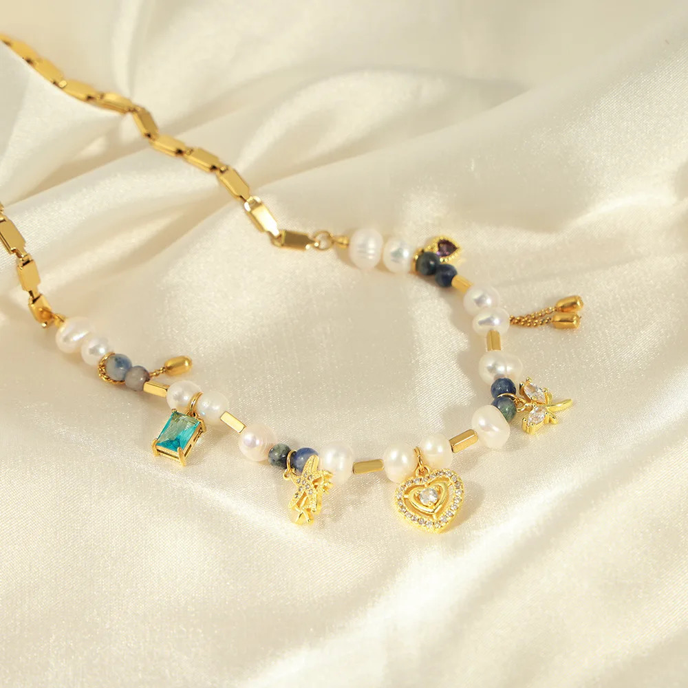 Natural Freshwater Pearl Necklace Stainless Steel Natural Stone Beads Heart Chain Jewelry Accessories Girl Gift 260107