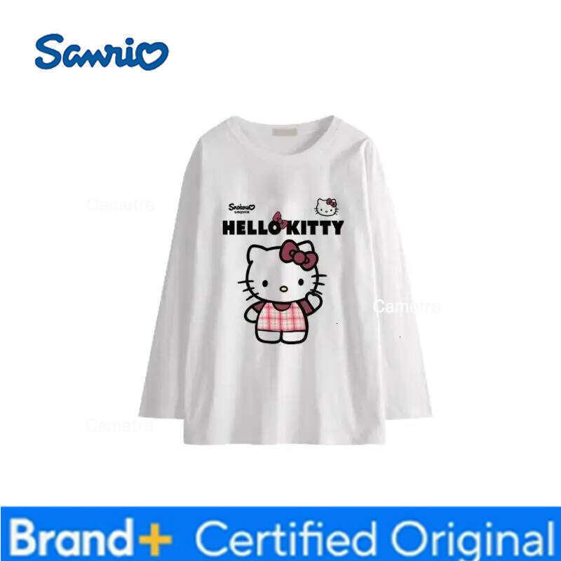 Sanrio Hello Kitty Women's T-Shirt Kawaii Cartoon Student Autumn and Winter Leisure Long Sleeves Tops Fashion Woman Clothing New H2601121