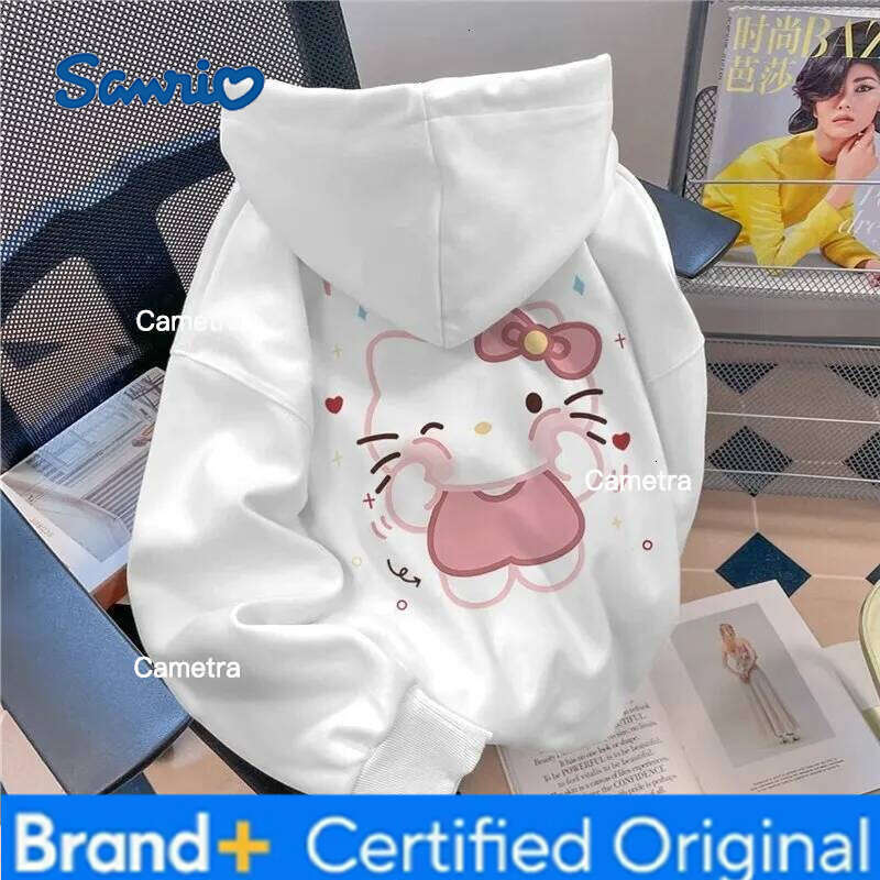 Sanrio Hellokitty Hoodie Long Sleeve Woman Autumn and Winter Cartoon Pure Cotton Student Kawali Sports Shirt Y2K Casual Clothing H260112