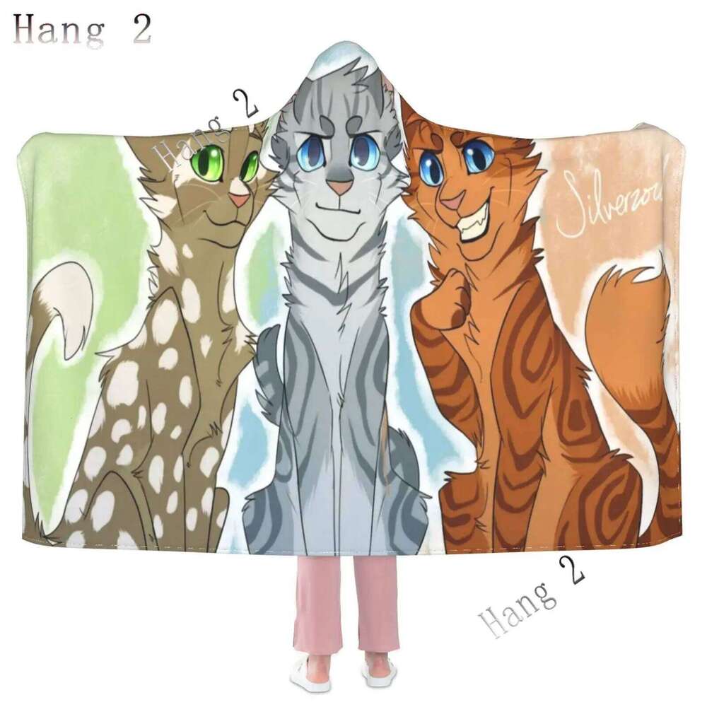 Warriors Cats Hoodie Wearable Throw Blankets Couch Blanket Hooded for Kids Teens Men Women All Season XJ260112