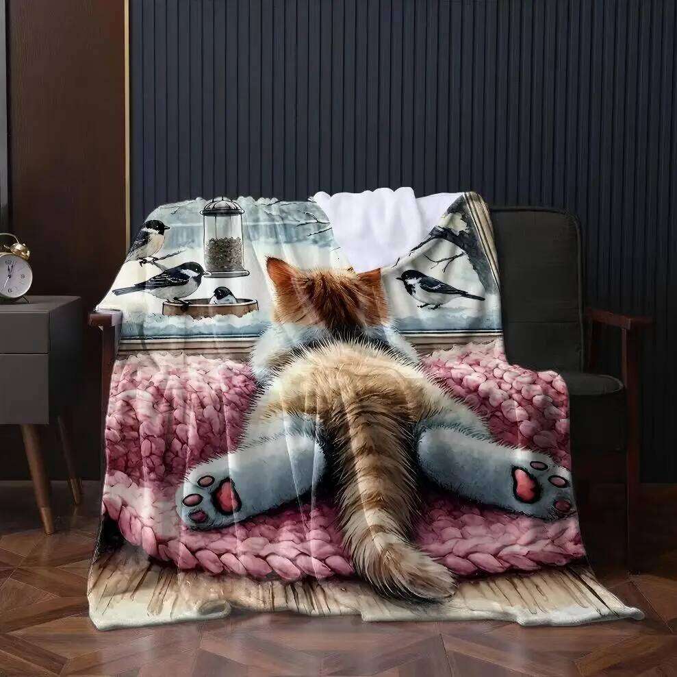 1PC Throw Contemporary Style Printed Funny Cat Cute Animals Flannel Blanket for Couch Bed Sofa Comfy Warm blankets Perfect Gifts XJ260112