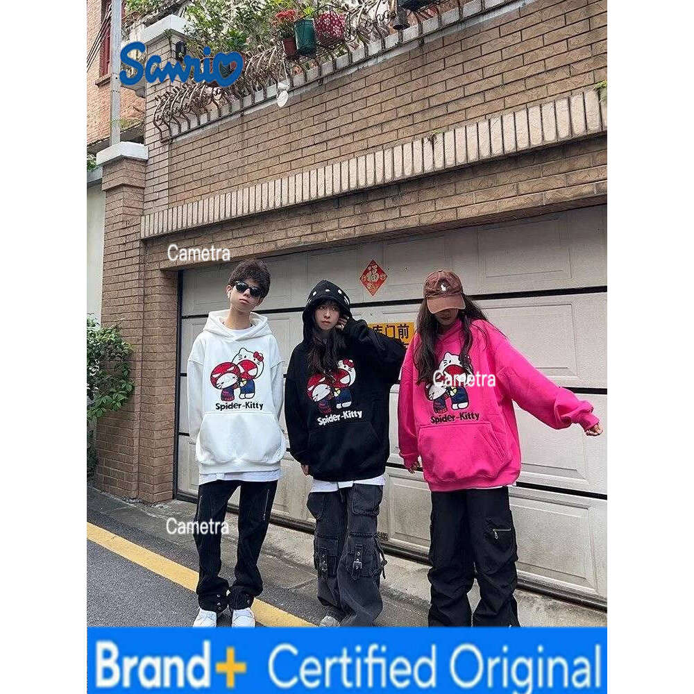Sanrio Printed Hoodie for Women Cotton Spiderman Hello Kitty Pullover Loose Y2k Streetwear Sweatshirts Fashion Tops H260112