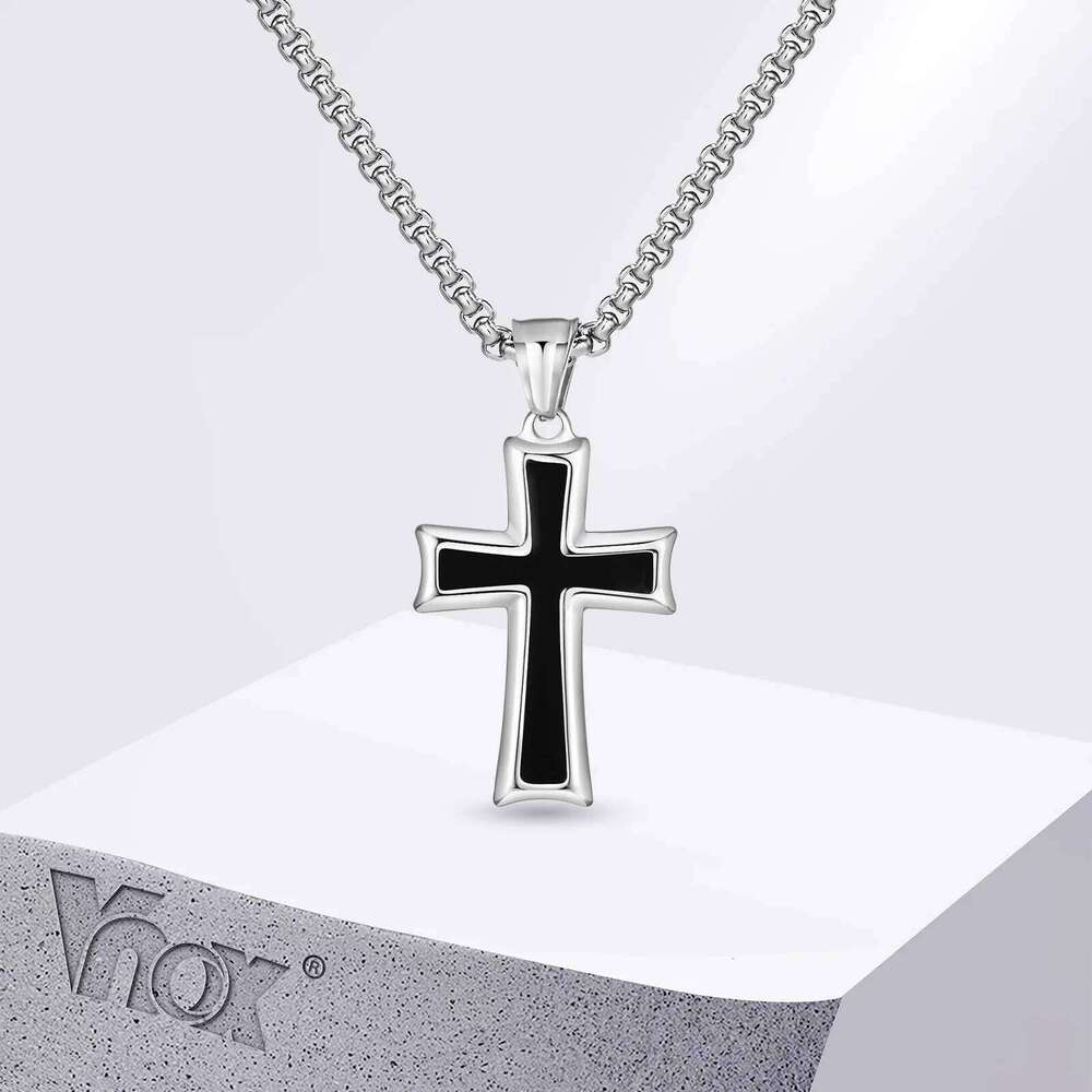 Vnox Trendy Necklaces for Men, Black Enamel Cross Collar, Stainless Steel Christian Pendant Collar Gift H260112