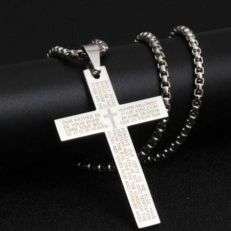 Fashion Stainless Steel Pendant Necklace Hip Hop Neck Chains Jesus Christ Cross Lucky Letter Engraving Christian Jewelry H260112