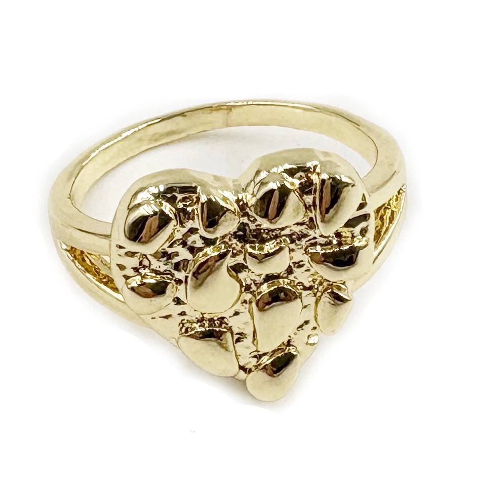14mm Heart Shape Finger Ring Women Hip Hop Style 14K Gold Plated Nugget Jewelry Gift for Girlfriend Valentine's Day