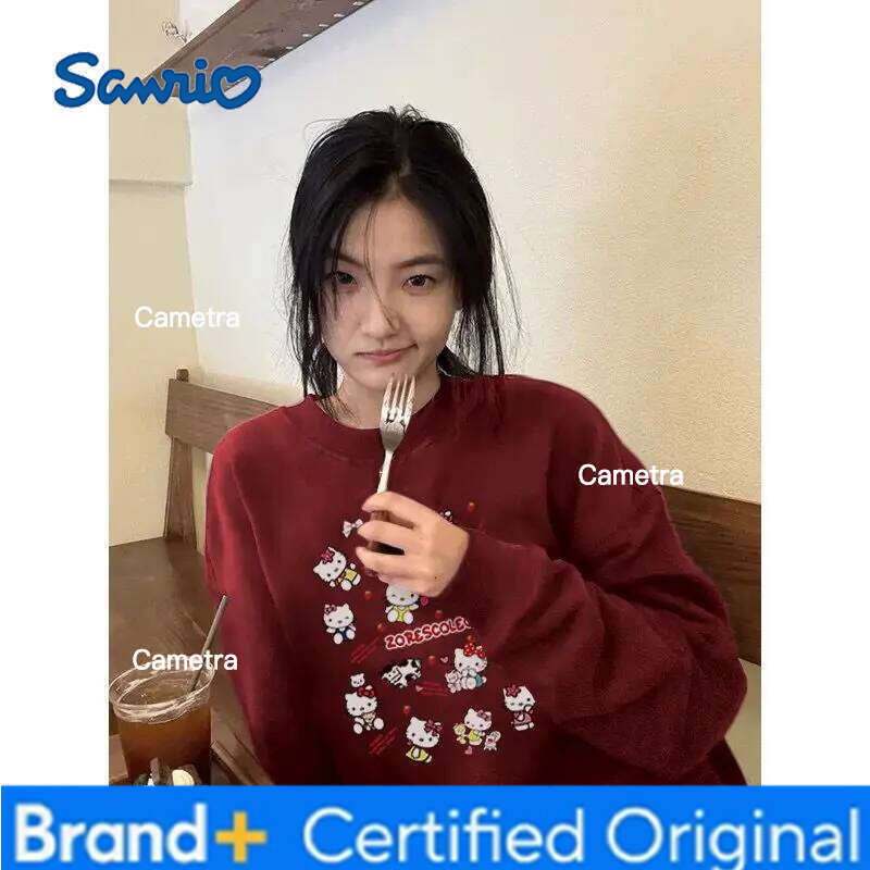 Sanrio Cute Kawaii Korean Version Literature Hello Kittys Round Collar Hoodie Autumn Winter Cultivate Yourself Long Sleeves Fresh Sweet H260112