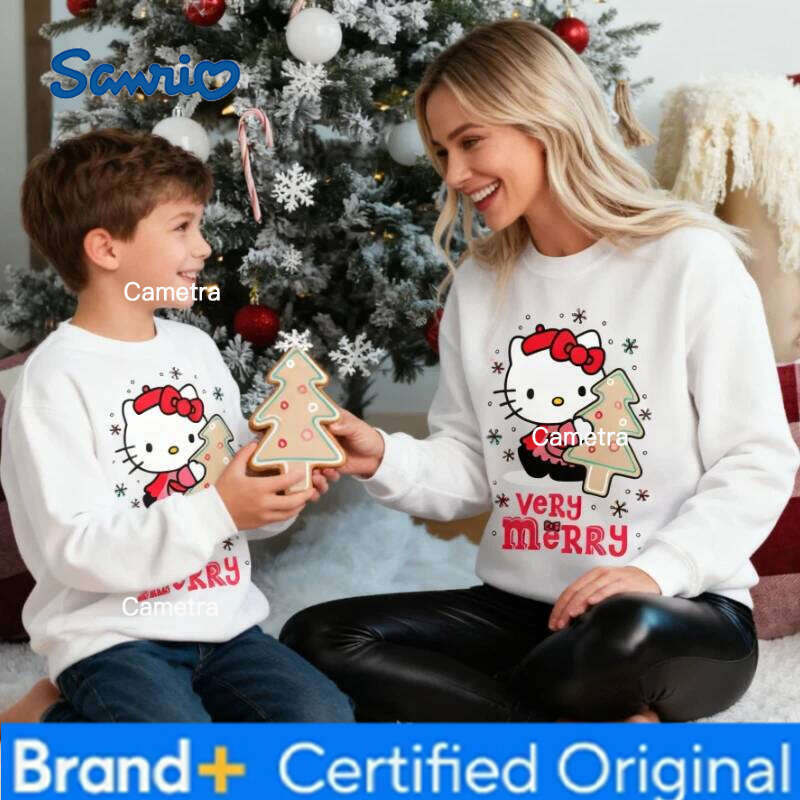 Sanrio 2026 Autumn Winter Hello Kitty Adorable Yet Quirky Trendy Christmas for Women and Children Casual Round-neck Sweater H260112