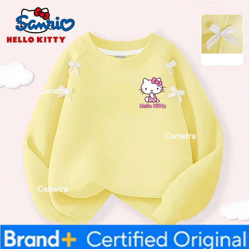 Sanrio Hello Kitty Kids Clothes Round-neck Cotton Comfortable Pullovers Stylish Cute Pattern Bow Decor Sweatshirt Long-sleeved T-shirt H260112