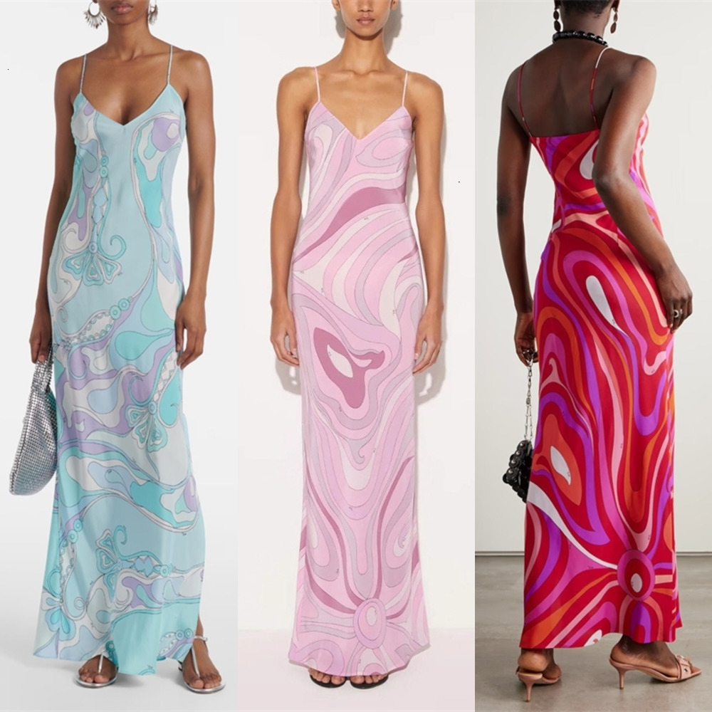 Summer Casual Dresses Fashion Womens Printed Sexy V-Neck Split Strap Dress Hot Girl Skirts Set