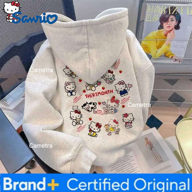 Sanrio Hello Kitty Girl cotton Hoodie Sweatsuit Kawaii Anime Fashion Student Casual Long-Sleeved Autumn Winter Pullover Tops H260112