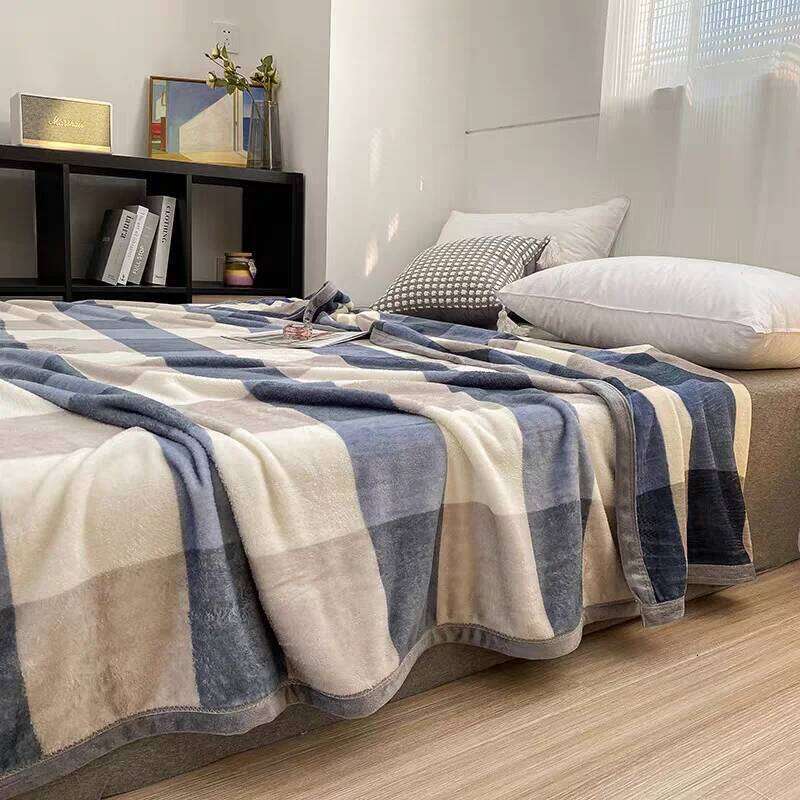 Air Conditioning Blanket Plaid Pattern Bed Throw, Soft & Warm Coral Fleece Blanket, Flannel Bedspread XJ260112