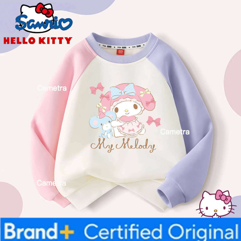 Sanrio Hello Kitty Kids Round-neck Hoodies Girls Cute My Melody Pochacco Print Sweatshirt Warm-keeping Plush Liner Pullover H260112